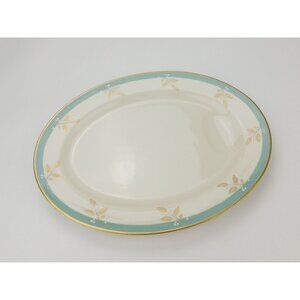 Haviland Charmoy Oval Serving Platter 14" x 11" USA Aqua Floral Gold Trim